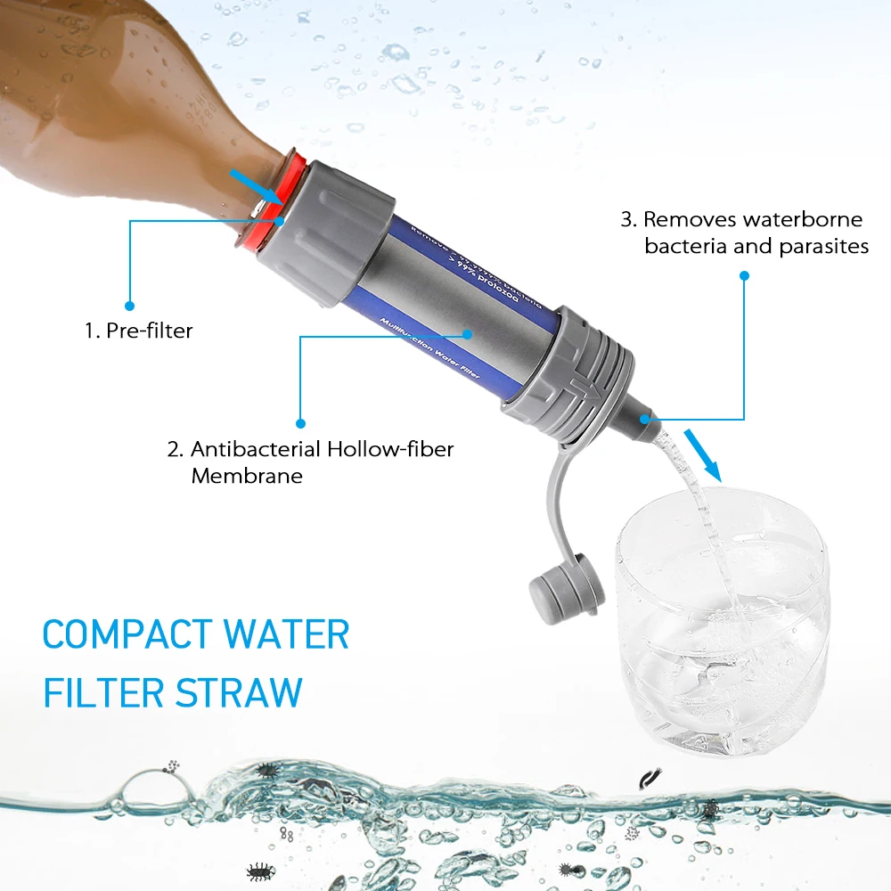 

Outdoor Portable Water Filter Straw Water Purifier System with 5000L Filtration Capacity Emergency Camping Survival Equipment