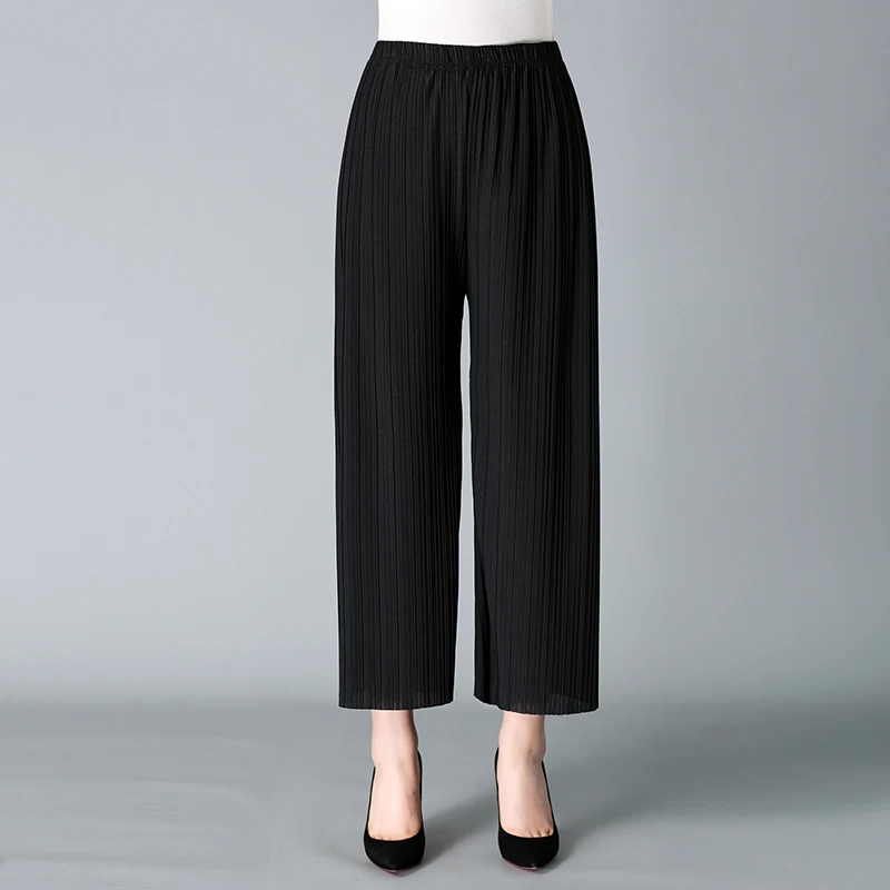 2020 брюки для женщин черные свободные повседневные плиссированные широкие