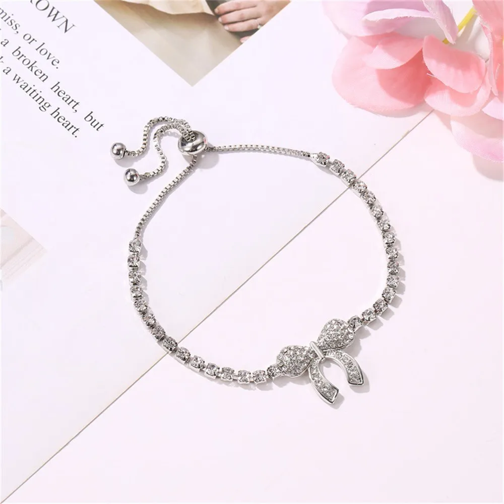 

Simple And Sweet Zircon Bow Knot Bracelet Fashion Adjustable Temperament Student Wild Forest Bracelet Chains Jewelry Wholesale