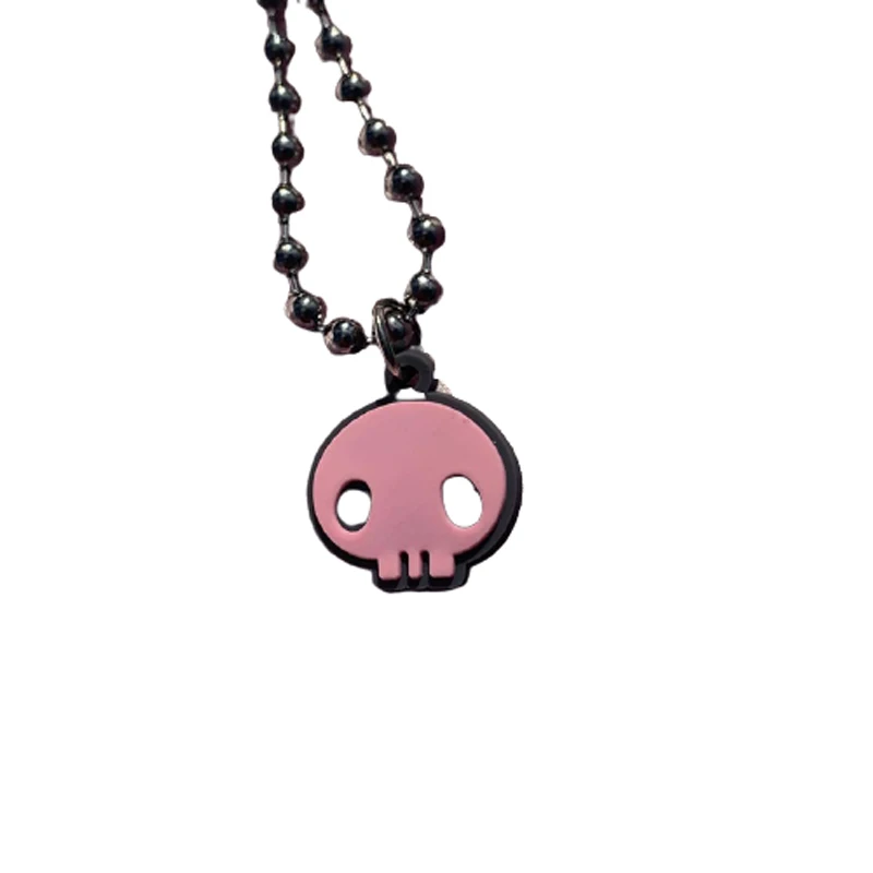 

Vintage Pink Skull Skeleton Pendant Necklace Trendy Metal Bead Chain 2021 Jewelry on Neck Accessories Gothic Harajuku grunge