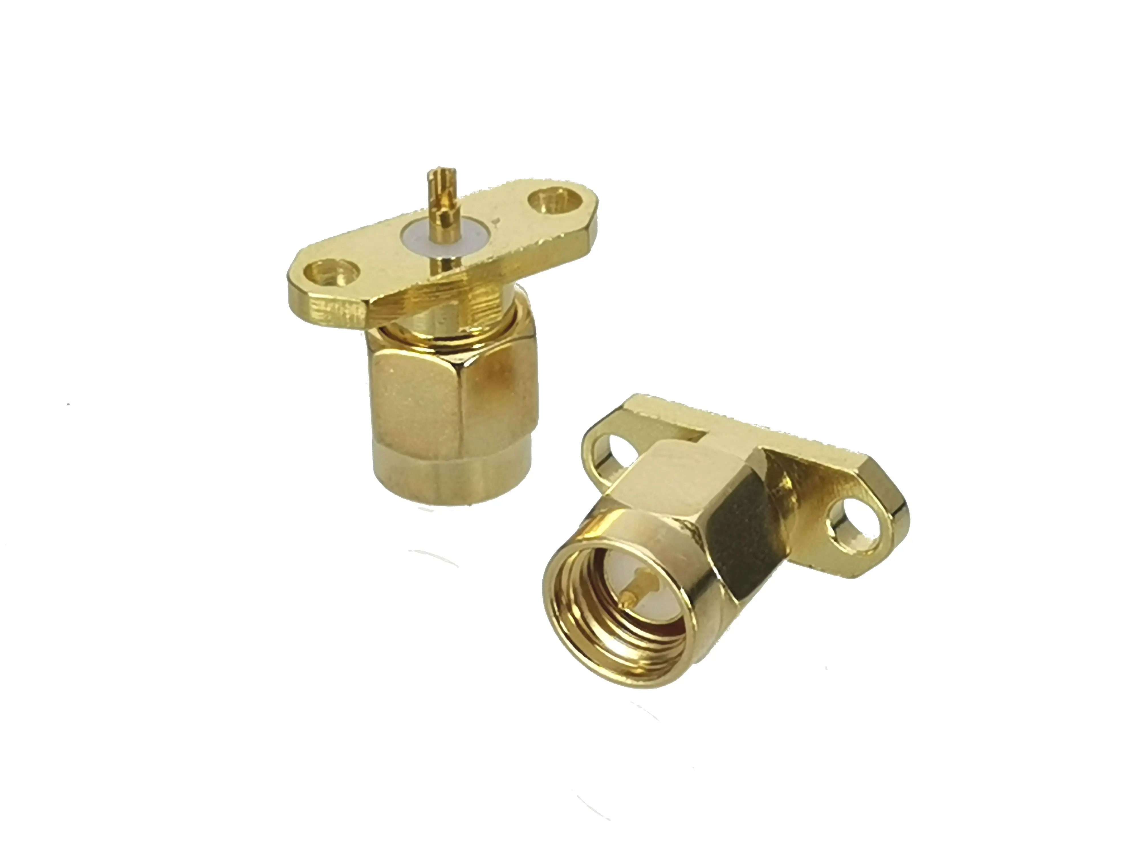 Штекерный центральный разъем SMA с 2 отверстиями фланцевое крепление паяльный