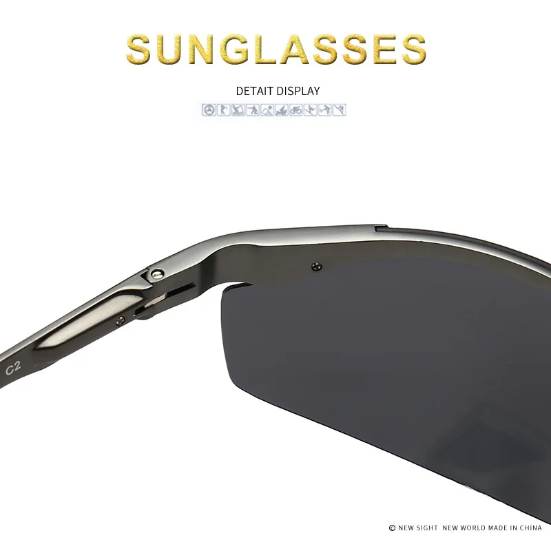 

Polarized Sunglasses Men Driving Glasses UV400 Luxury Brand Designer Mercede Aluminum Magnesium Semi-Rimless Sun Glasses 8585