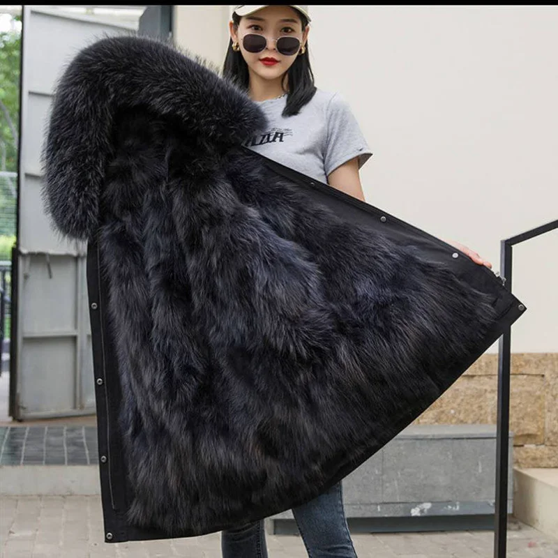 Women's plus size parka coat pregnant women winter fur long coat fox fur trench coat hooded pregnant women thick warm jacket enlarge