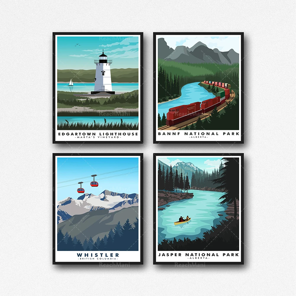 

Travel poster, Canada travel poster 4 piece set modern Canadian print decoration