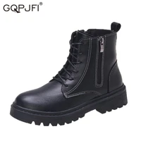 women shoes ankle autumn british wind cortex round toe thick bottom rough heel lace up side zipper motorcycle martin short boots