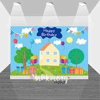 photography background cartoon pig house kids bithday party backdrop white clouds tree balloons baby shower photocall photozone