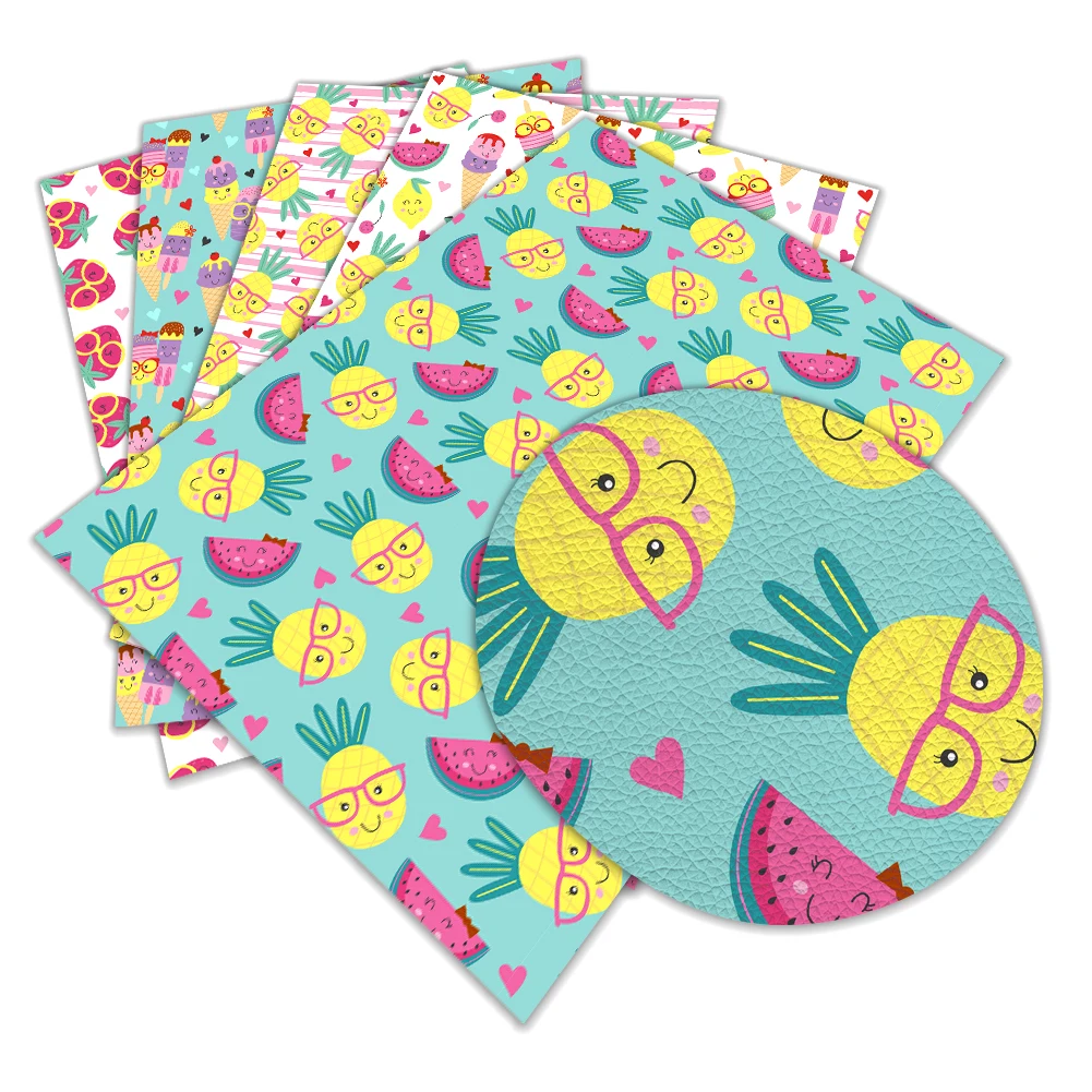 

Heat Transfer Synthetic Faux Leather Summer Style Strawberry Litchi Printed For DIY Bag Shoes Accessories Leather 30X136CM