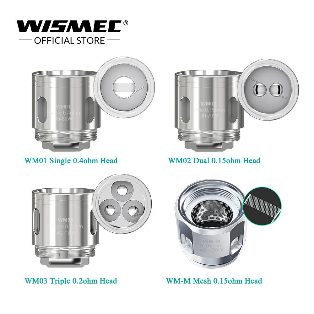 wismec WM01 одиночный 0.4ohm/WM02 двойной 0.15ohm/WM03 тройной 0.2ohm/WM-M Головка Катушки для гном комплект