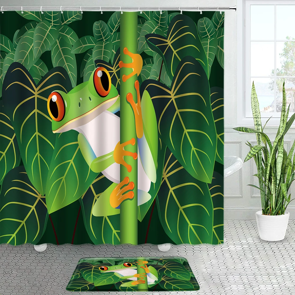 cartoon animals shower curtains bath mats set funny dinosaur frog panda sea turtle children bathroom decor door pad floor carpet free global shipping