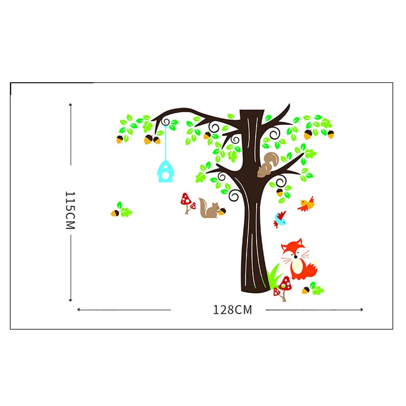 

Cartoon Animal Wall Stickers for Kitchen Forest Fox Squirrel Wall Decals Kids Room Aesthetic Room Decor Mural Removable