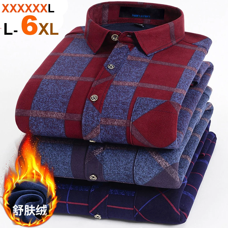 NIGRITY Мужская теплая фланелевая рубашка на флисовой подкладке с длинным рукавом