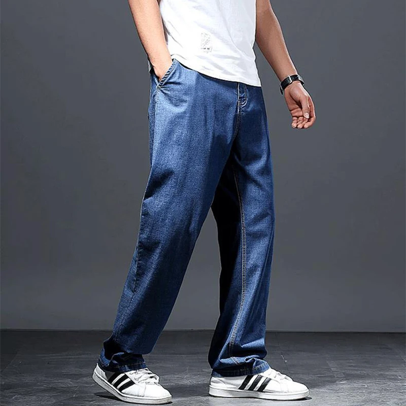 Thin Jeans Men's Loose Straight Tube Plus Fat Oversized Fat Summer Ultra-Thin Wide Leg Pants Summer