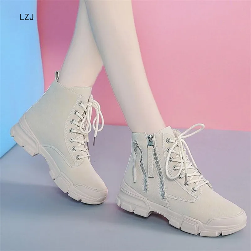 LZJ 2019 женские ботильоны новые ботинки на платформе с круглым носком зимние