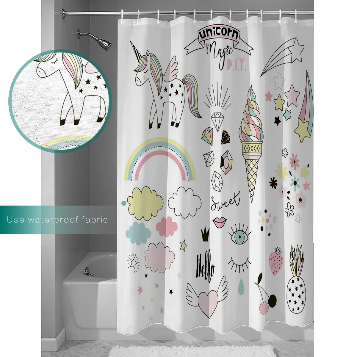 Pineapple Unicorn Ice Cream Print Shower Curtains Waterproof Polyester Bath Screen Products Bathroom Curtain Home Decor | Дом и сад