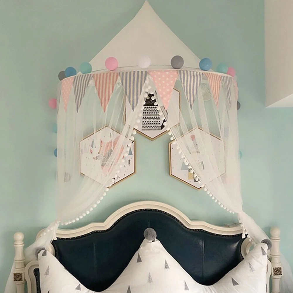 

Baby Mosquito Net Tassel Children Tent Stripe Print Cute Princess Crib Canopy Curtain Bedding Reading Playing Baby Room Deco