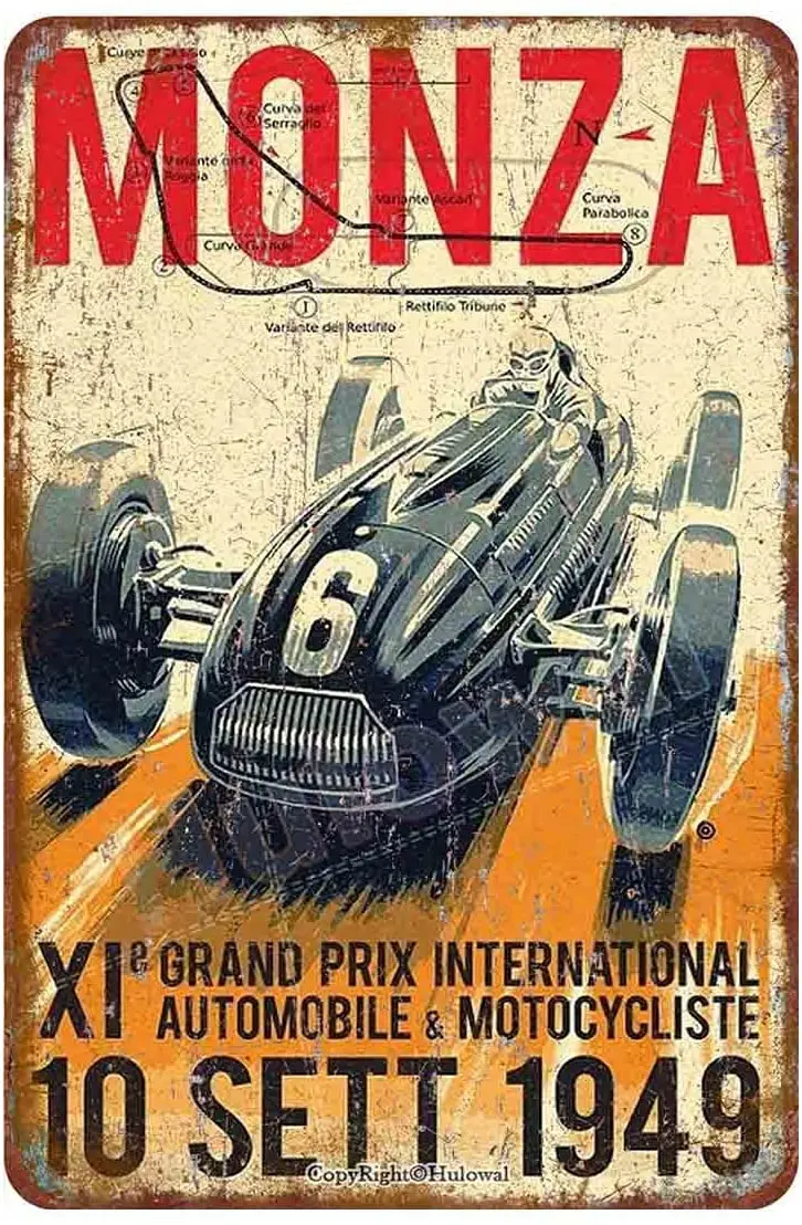 Monza 1949 жестяная вывеска железная настенная живопись Винтаж украшение из металла
