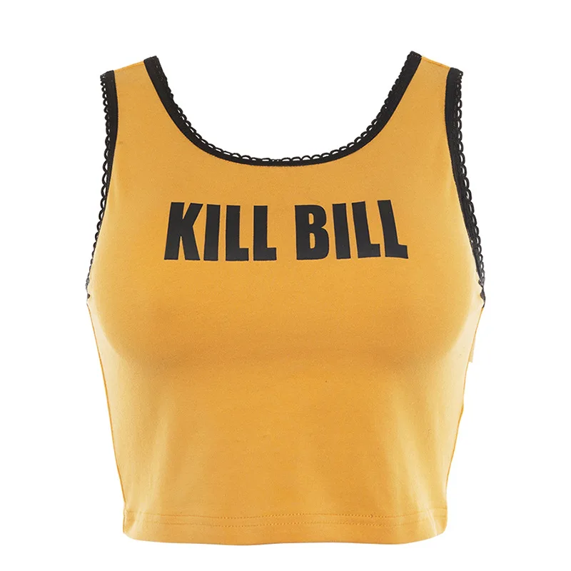 

Casual Women Tank Tops Fashion Yellow Sleeveless Bodycon Camis Female Streetwear Letter Print Crop Tops