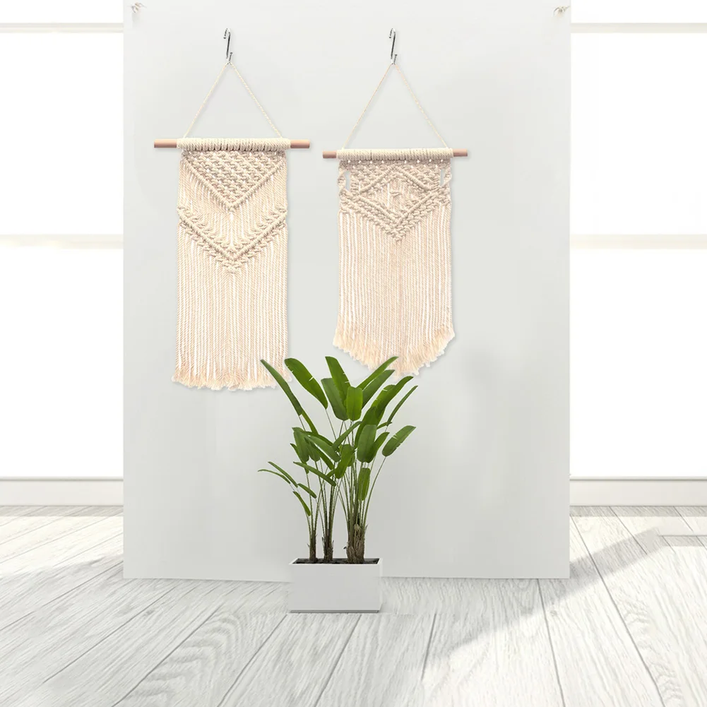 

2pcs Living Room Apartment Macrame Woven Cotton Blend For Home Wedding Wall Tapestry Handmade Hanging Decor Tassel Geometric Art