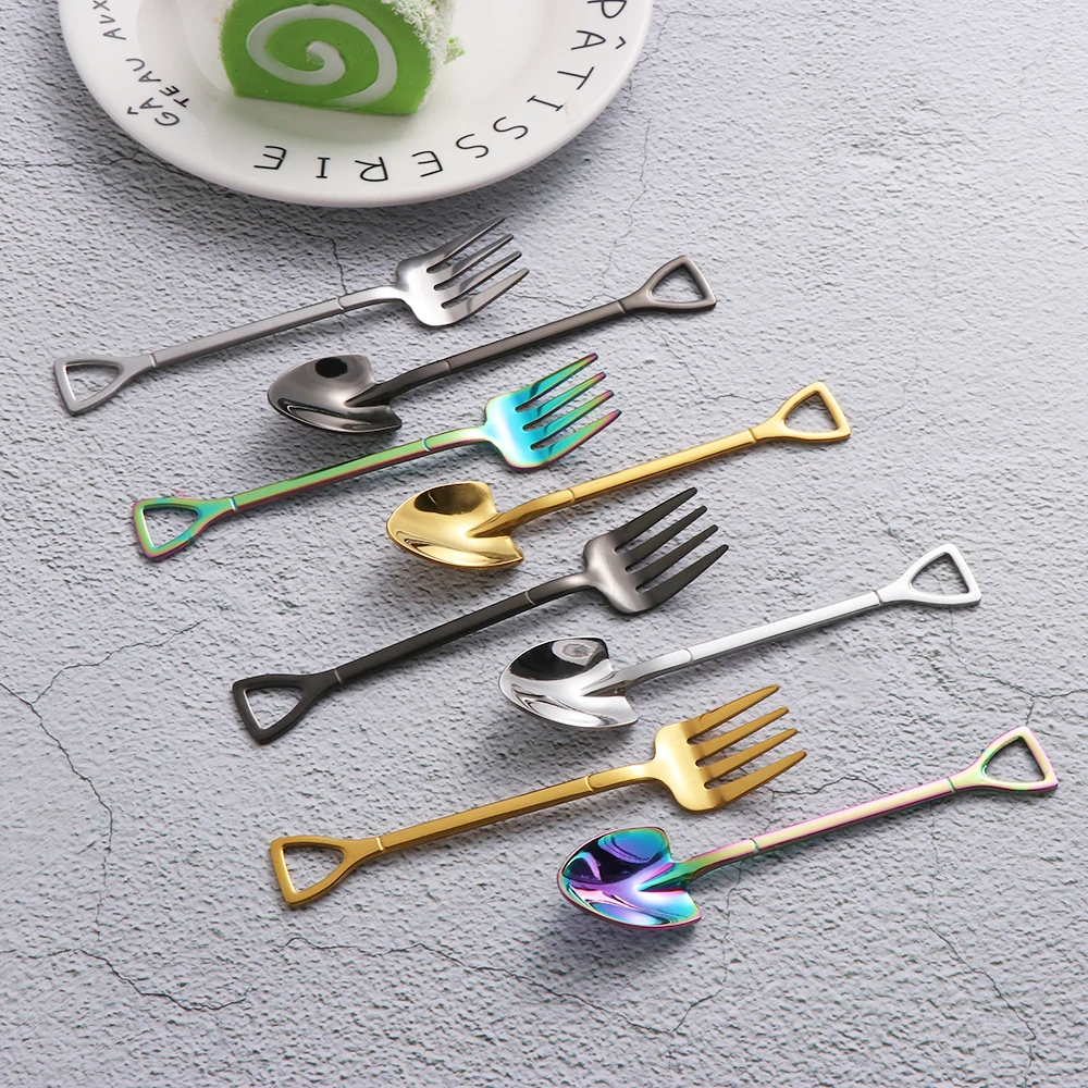 Ложка для мороженого в форме лопаты из нержавеющей стали многоцветная Вилка с