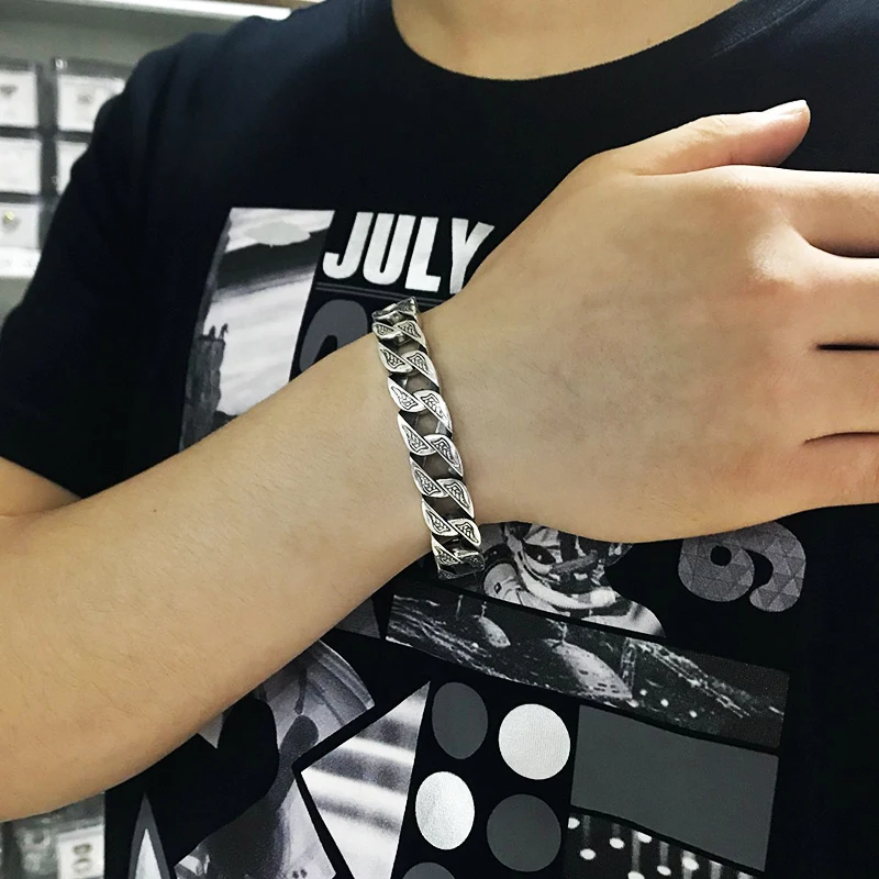Мужской браслет из серебра 925 пробы с пружинной застежкой|bangles for men|sterling silver bracelet925