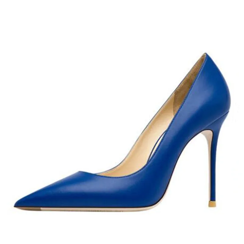 Genuine Leather Women Sexy Pumps red bottom shoe Ladies High Heeled Shoes Blue Matte Stilettos 11cm Evening Shoe Dropshopping