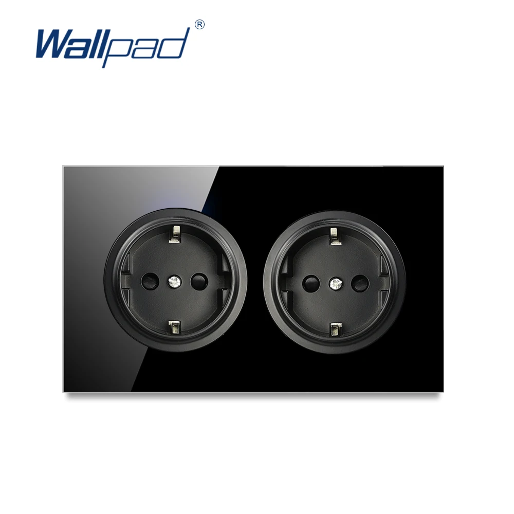

Wallpad L6 Double EU German Electric Wall Socket 146 Size Power Outlet Black Tempered Glass Panel