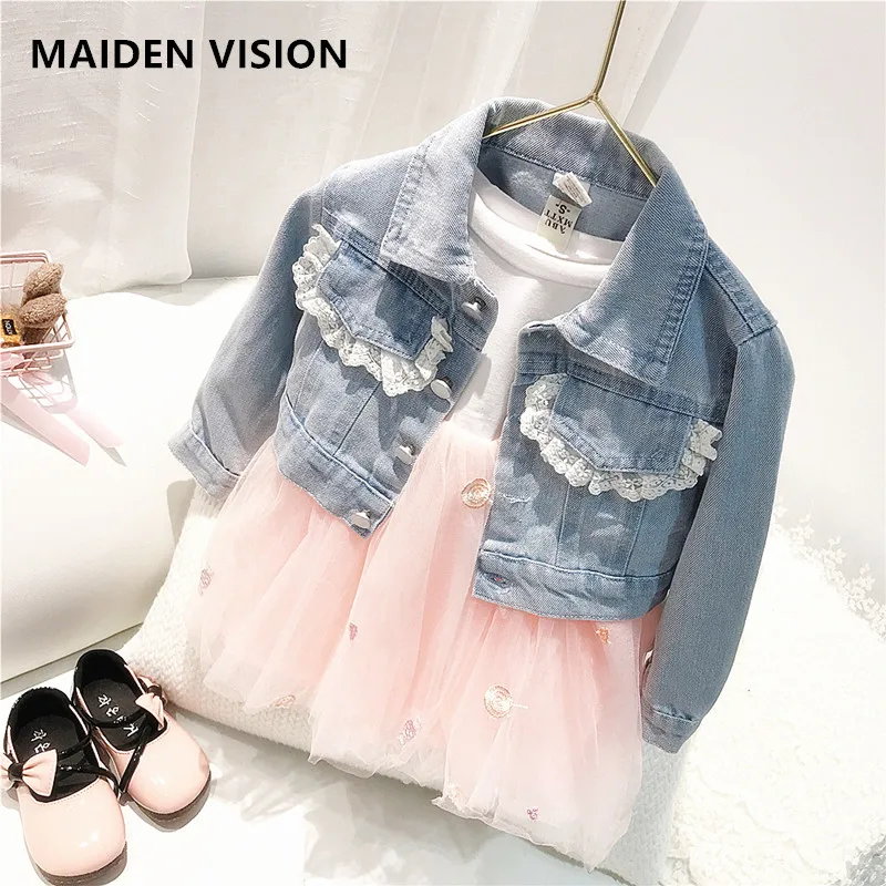 

2022 Baby Girls Clothing Set Lace Denim jacketcoat+mesh Tutu Dress Kids Girl Spring Autumn Fashion Suits Children Clothes1-6y
