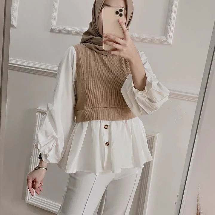 Bubble Sleeve Tops for Muslim Women Tops and Blouses Turkish Long Shirts Islamic Clothing Dubai Arabic T Shirt De Moda Musulmana
