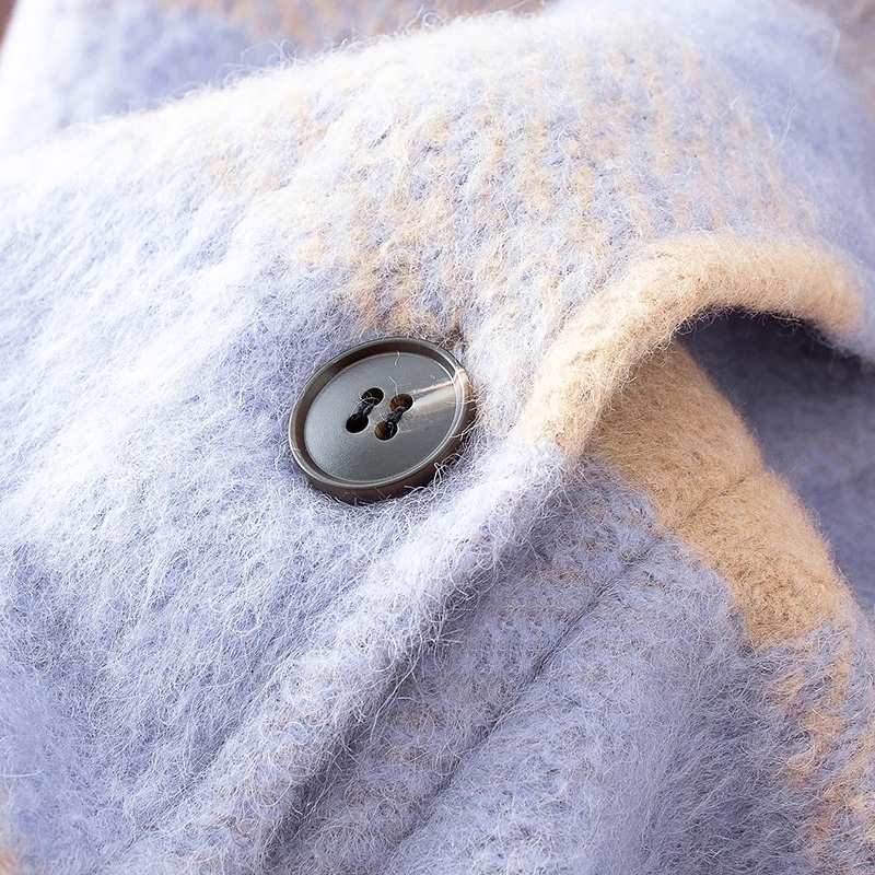 

Women Woolen Plaid Coat With Pockets Batwing Long Sleeve Loose Jacket Turn Down Collar Casual Ladies Tops Outerwear 2021 New