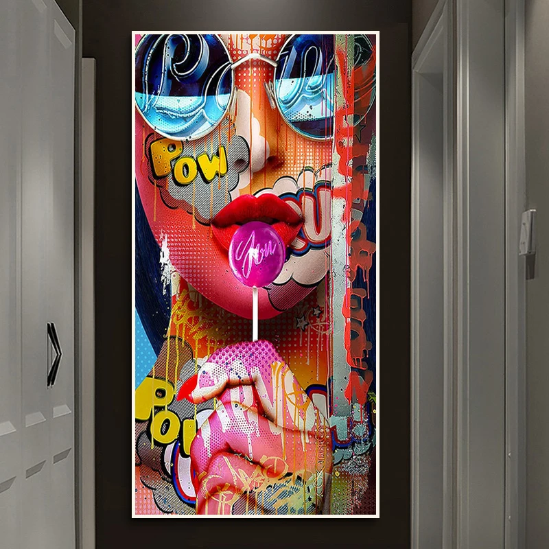 

Woman Graffiti Portrait Painting Canvas Print Comics Picture Posters and Prints Pop-Living Room Decoration Wall Art Unique Mural