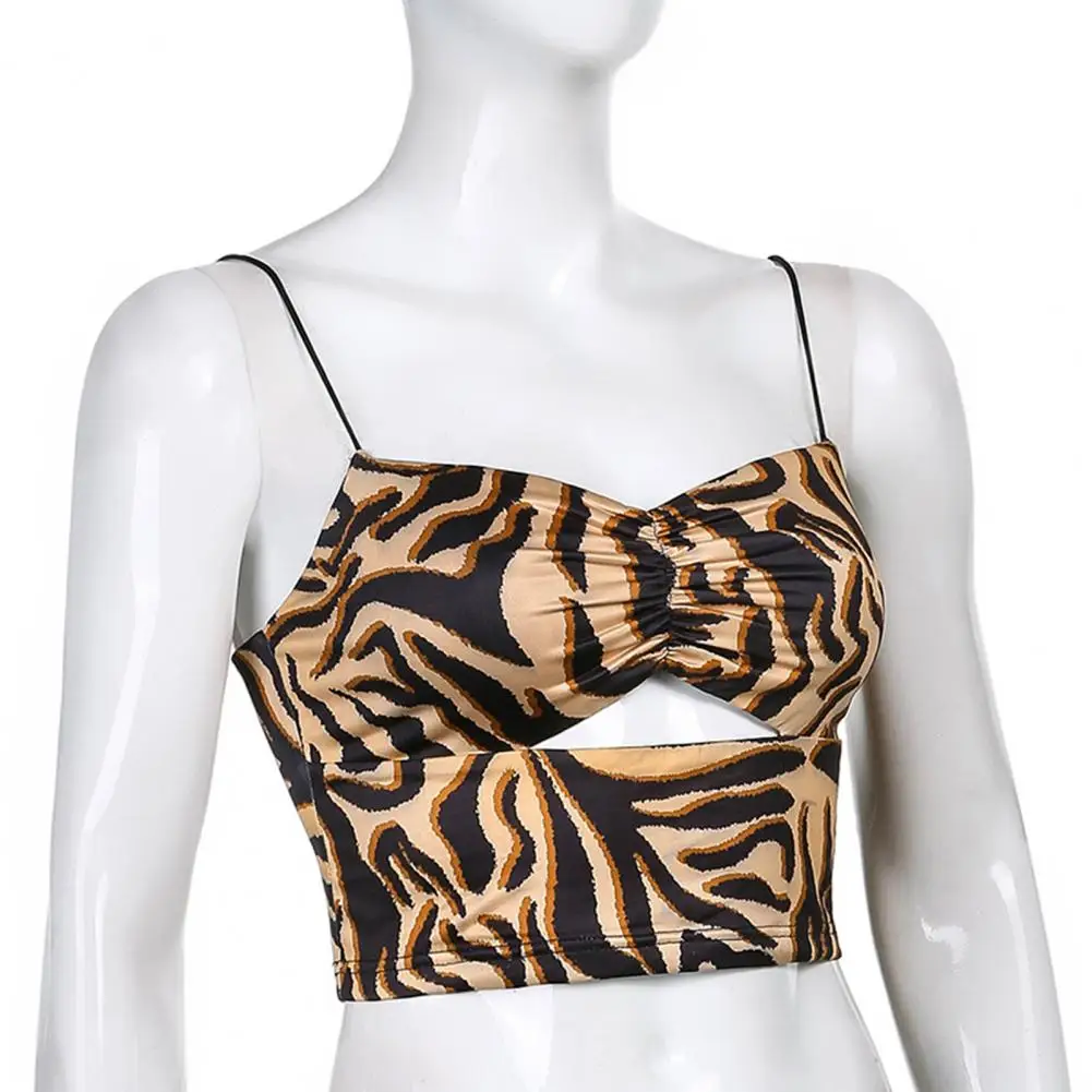 

Vest Leopard Pattern Shirring Spandex V-neck Hollow Vest for Beach