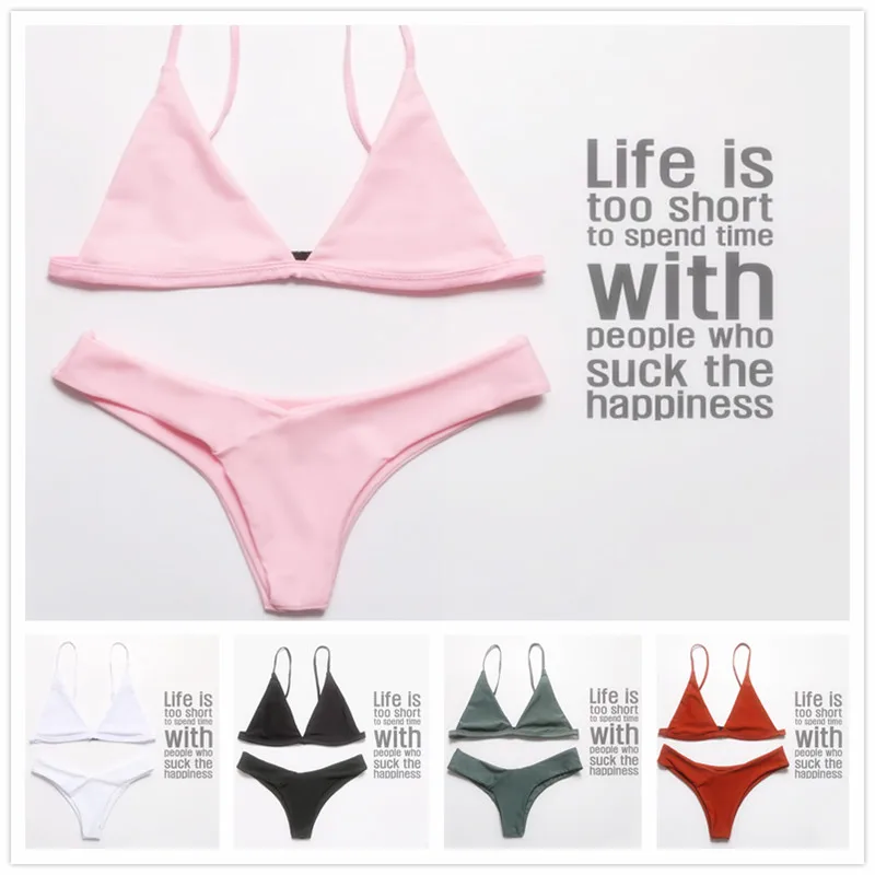 Купальник микро бикини Одноцветный пуш ап женские стринги яркие цвета