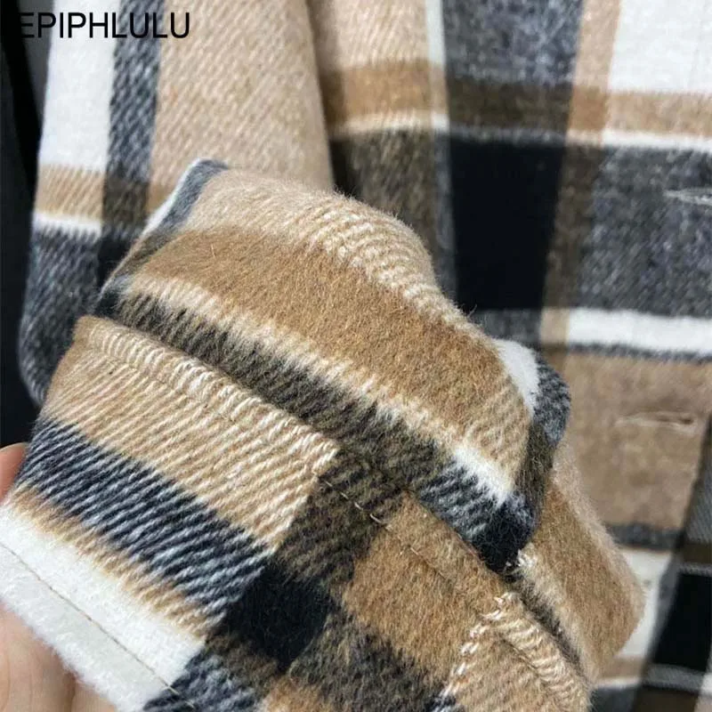 Осенняя клетчатая куртка женская верхняя рубашка длинная зимняя с длинным