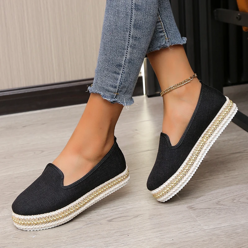 

New Women Espadrilles Shoes Loafers Suedes Platform Thick Bottom Fisherman Shoes Solid Round Toe Slip on Breathable Casual Shoes