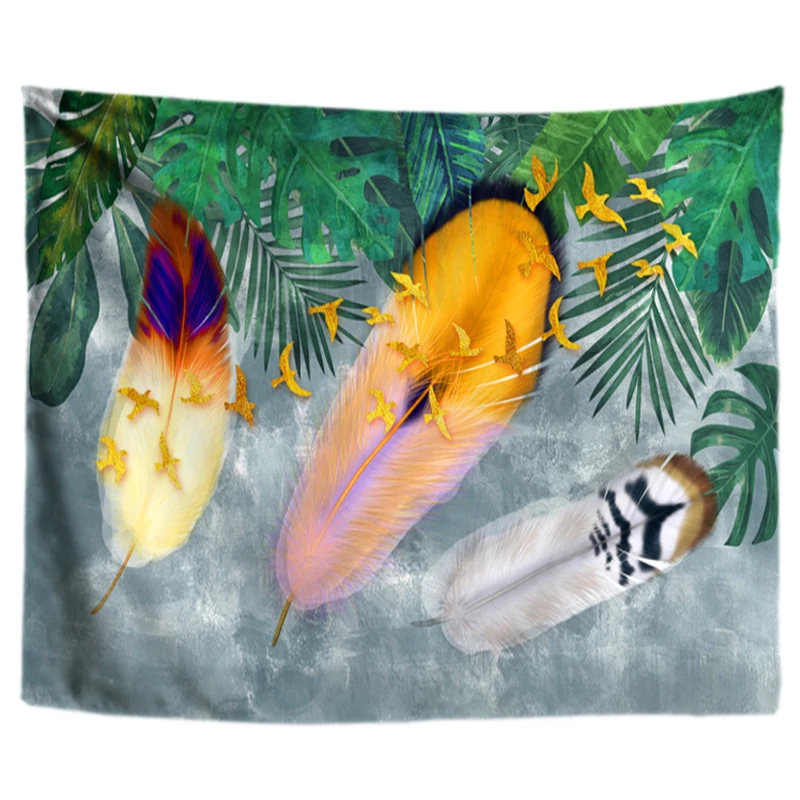 Boho Feather Tapestry Tropical Plant Wall Hanging Large Psychedelic Living Room Cloth Multi-function Tapestries | Дом и сад