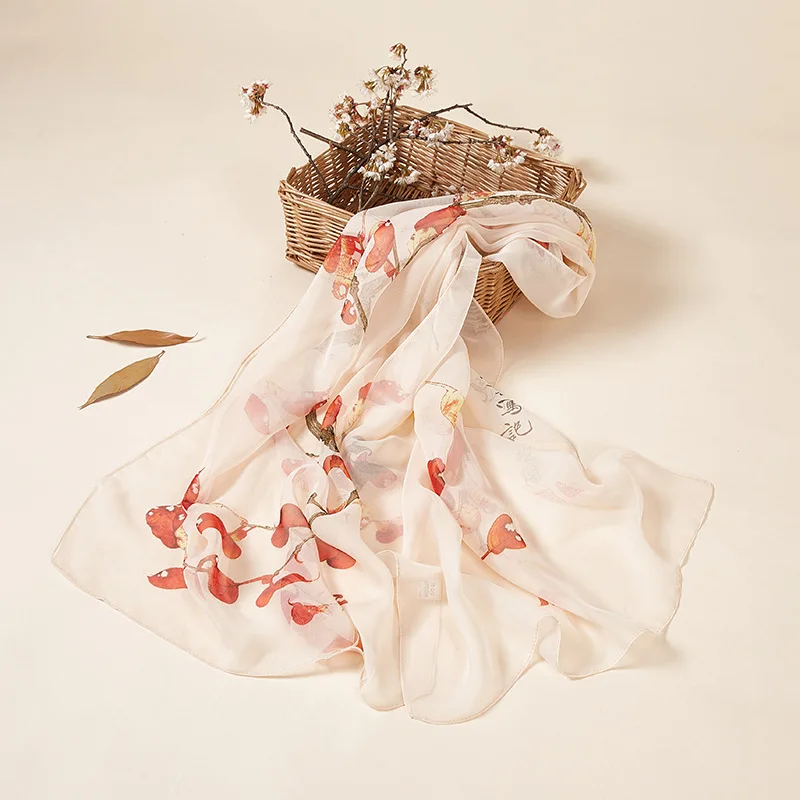 Женский шарф 55*165 см с принтом кленовых листьев| |