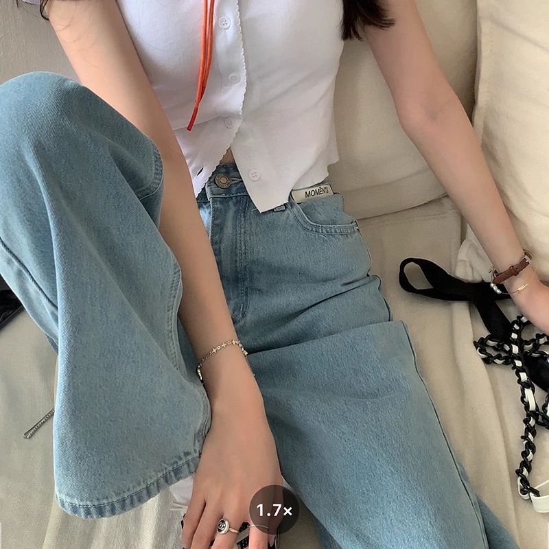 

2021 Summer Fashion Casual Women's Straight Waist Denim Trousers Wide Leg Pants Jeans Ladies Washed Loose Boyfriend Jeans M22
