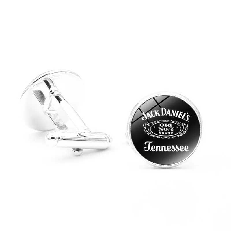 Стиль, запонки Jack Daniels, Tennessee, простые запонки, серебряные запонки, мужские аксессуары для рубашек ручной работы