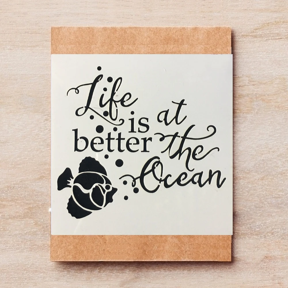 

15*15cm Ocean Words Fish DIY Layering Stencils Painting Scrapbook Coloring Embossing Album Decorative Template