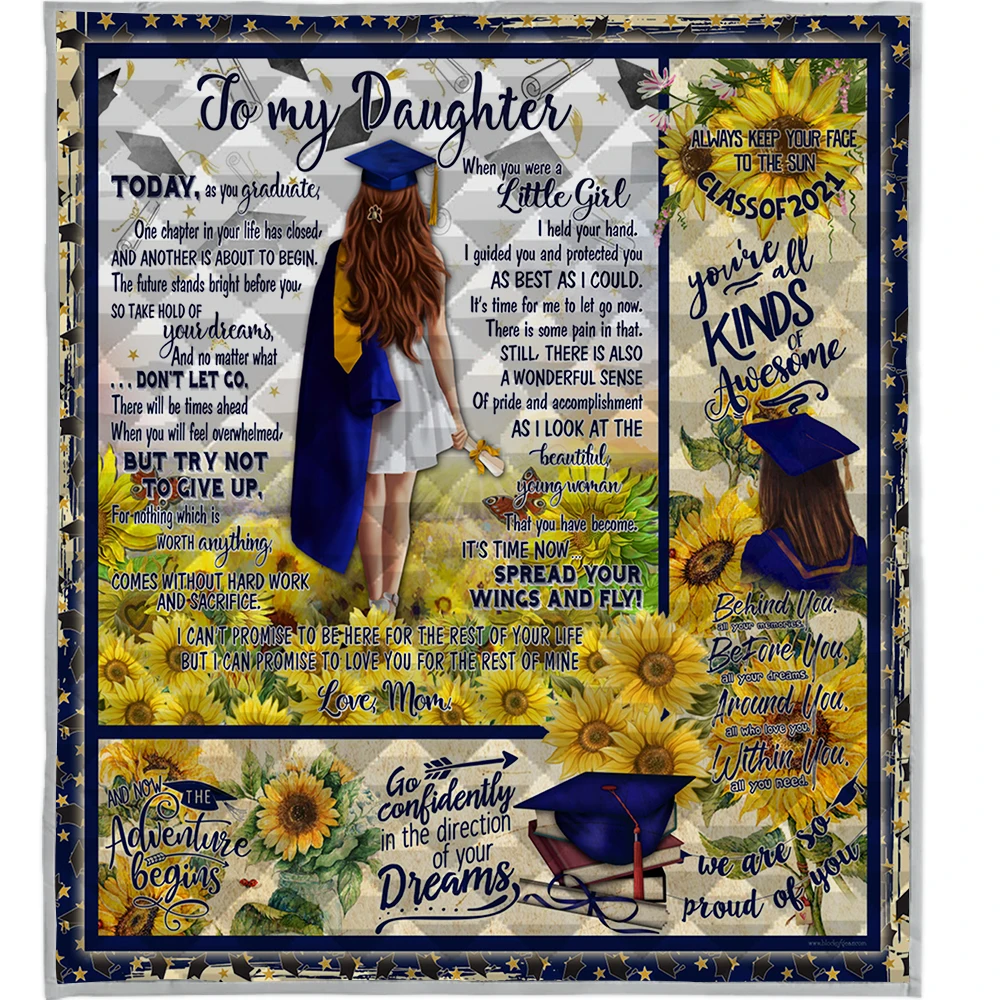 

To My Daughter from Mom Sunflower Quilt Blanket for Bed Sofa Class of 2021