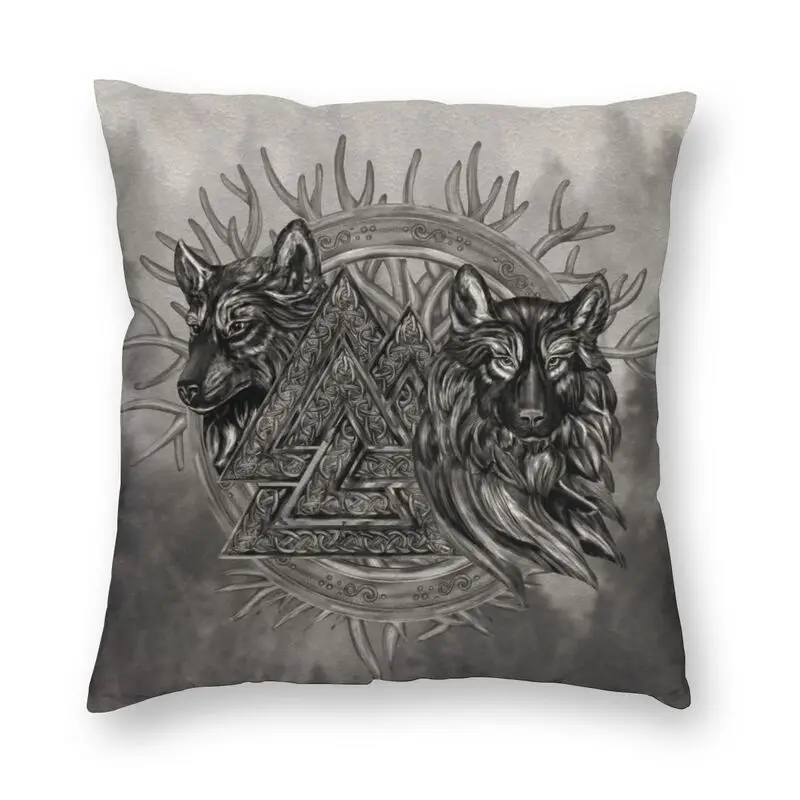

Personalized Valknut Symbol And Wolves Square Pillow Case Home Decor 3D Printing Norse Viking Fenrir Wolf Cushion Cover for Sofa