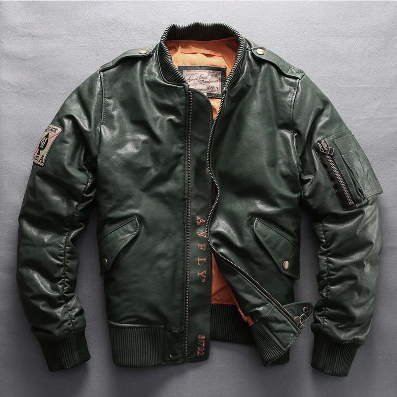 

Мужской пуховик из натуральной кожи, с воротником-стойкой, 7XL