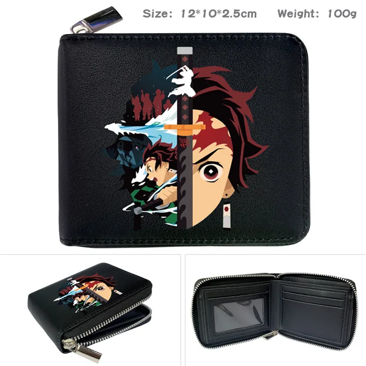 

New Anime Demon Slayer Hashibira Inosuke Kamado Tanjirou Cosplay Props Wallet PU Coin Purse Zipper Card Holder Money Bags