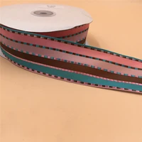 38mm 25yards wired edge stitched line stripes taffeta ribbon for festival christmas decoration new year gift wrapping n1041
