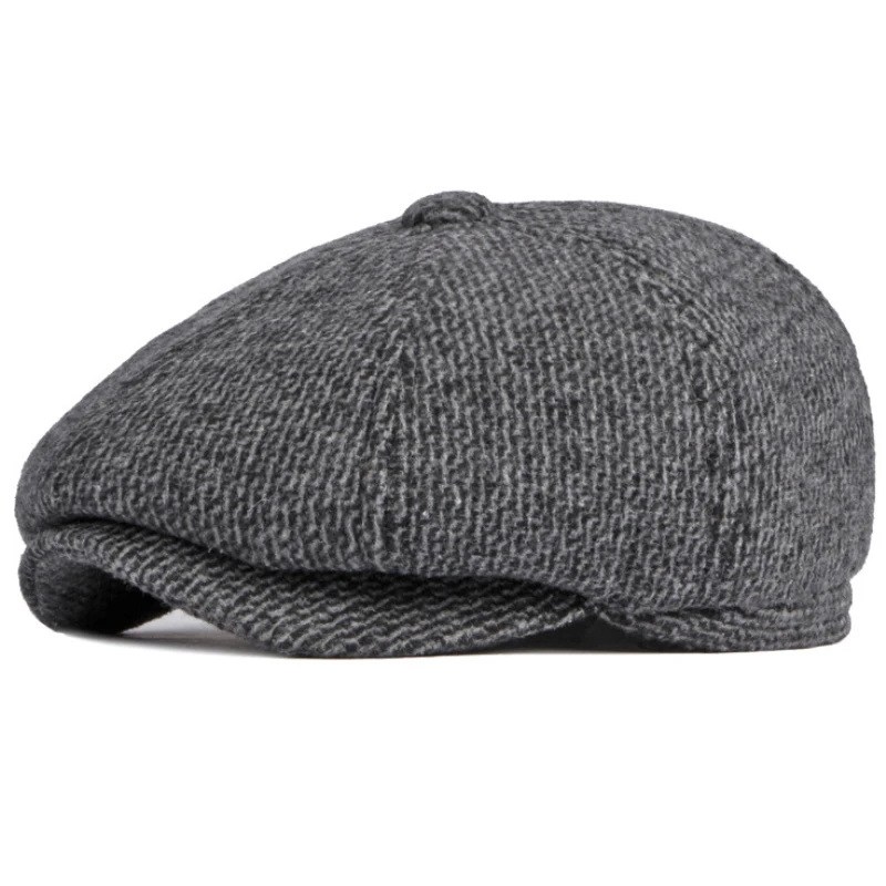 HT3857 Men Cap Hat Thick Warm Winter Wool Hat Male Ivy Octagonal Newsboy Flat Cap Vintage Beret Hat Elder Man Earflap Beret Cap images - 6