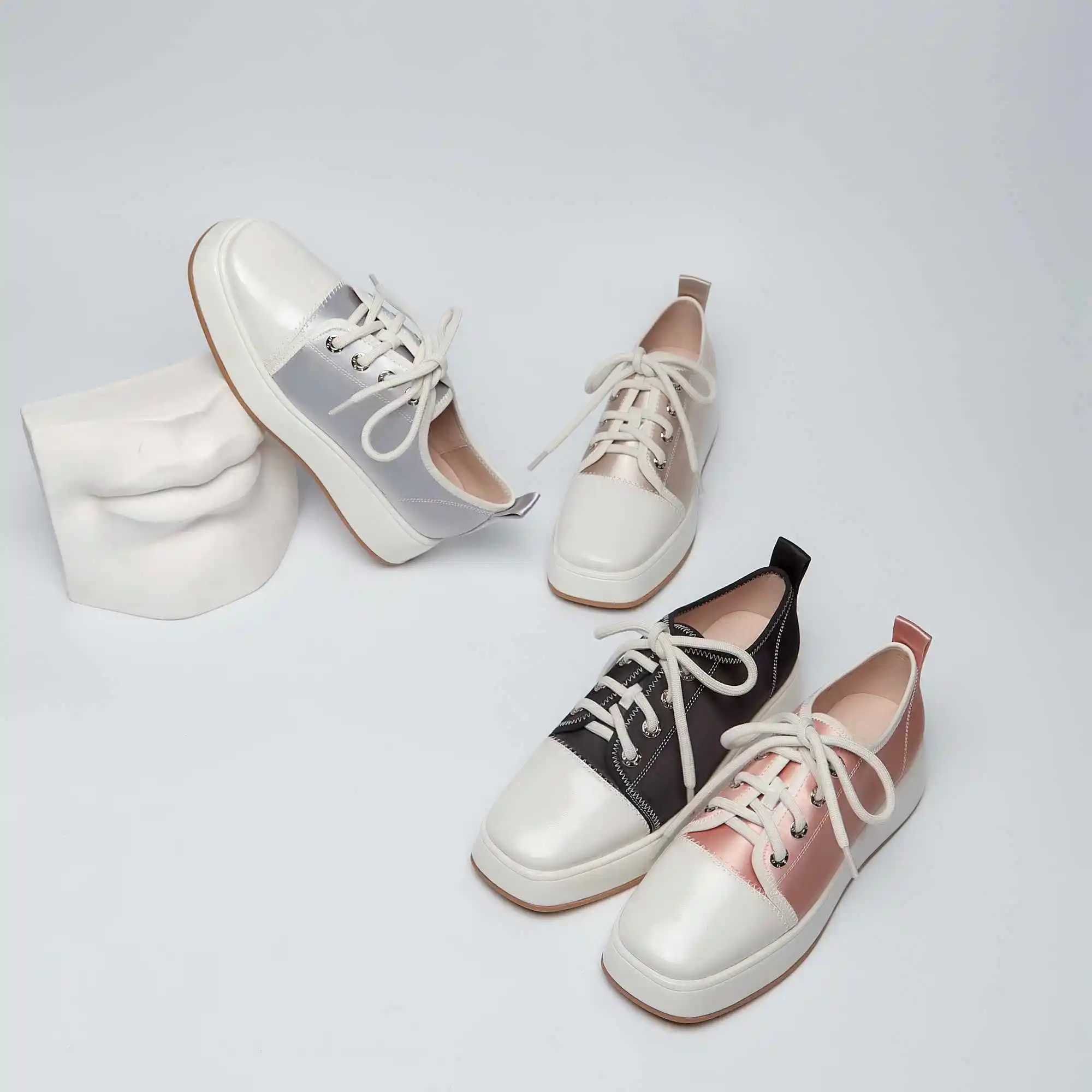 

Krazing pot newest style real leather mixed colors sports chic square toe lace up daily wear maiden women vulcanized shoes L5f1