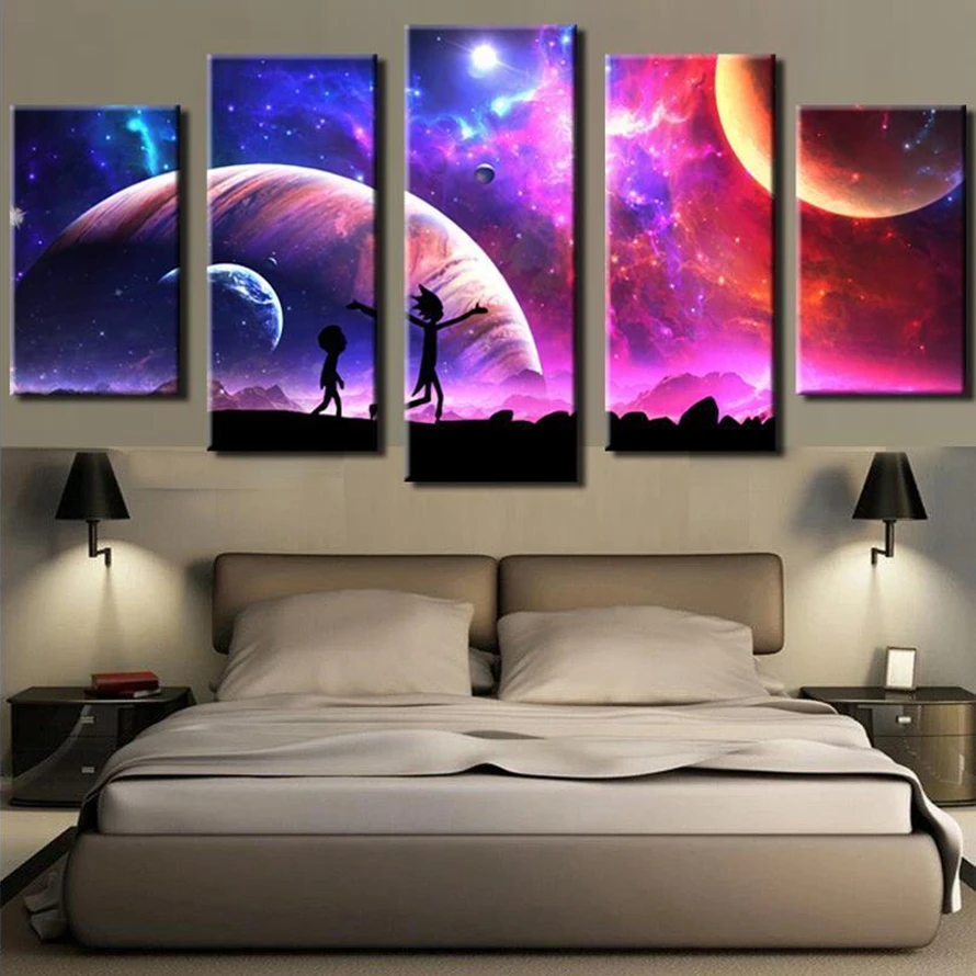 

Canvas Poster Wall Art Home Decor 5 Pieces Painting Colour Starry Sky Pictures HD Prints Cartoon Modular For Living Room Framed