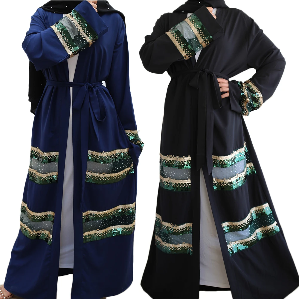 Новое кимоно с блестками Abaya, Дубай, кафтан, мусульманское женское длинное платье макси, Jilbab, турецкий халат, арабский Рамадан, абаяс, Исламск...