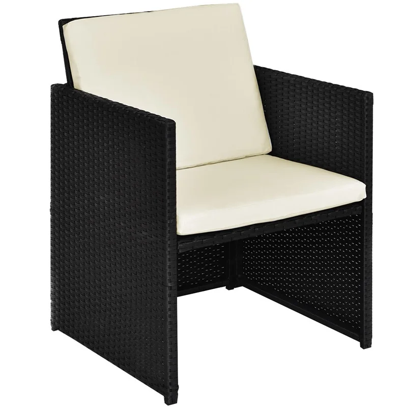 Набор из 3 предметов черный ротанговый стол с подушками стеклянный верх прочный