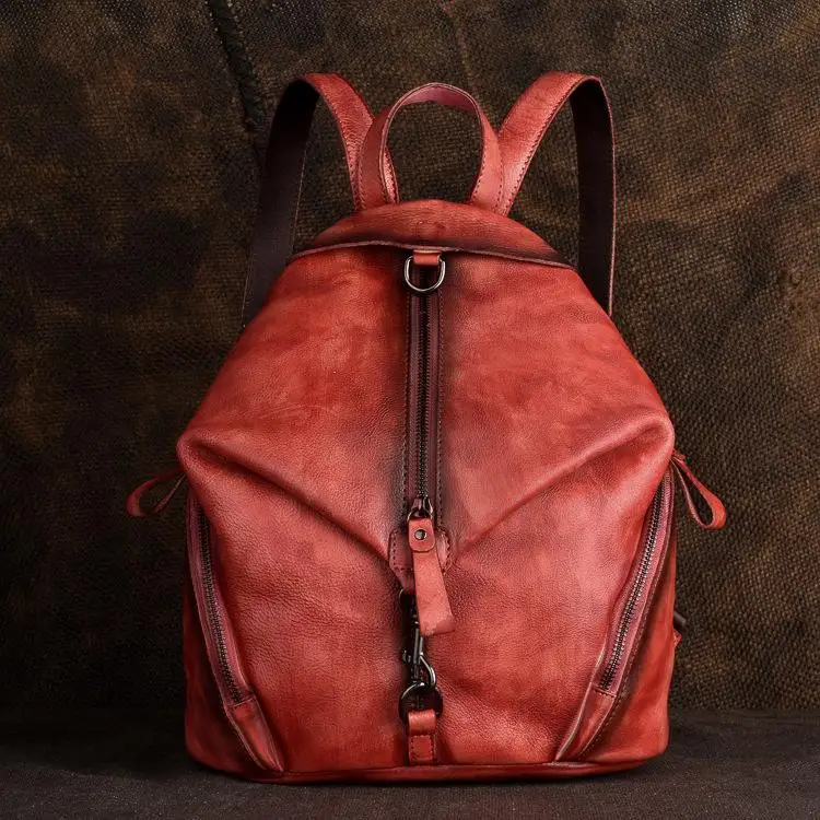

Handmade Women Backpack Vintage Genuine Leather Solid Color Soft Handle Sofe Cow Leather Leisure Fashion Travel Bags